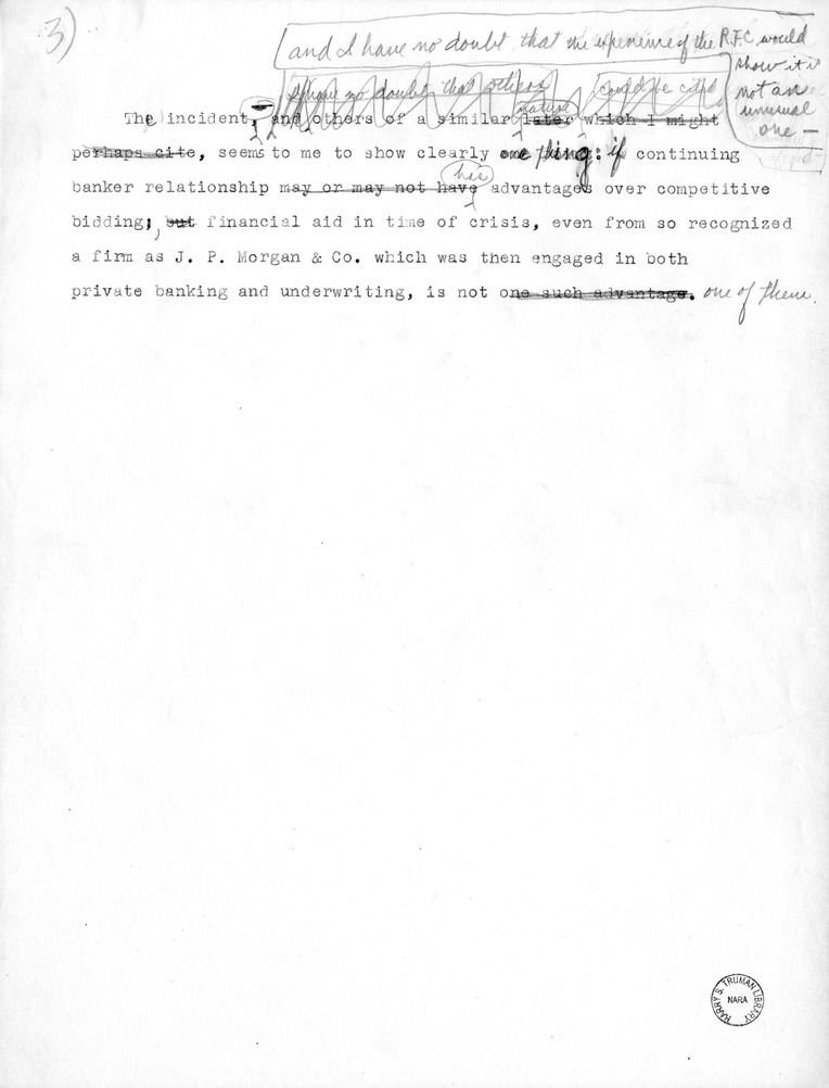 Draft Statement of Senator Harry S. Truman Before the Securities and Exchange Commission
