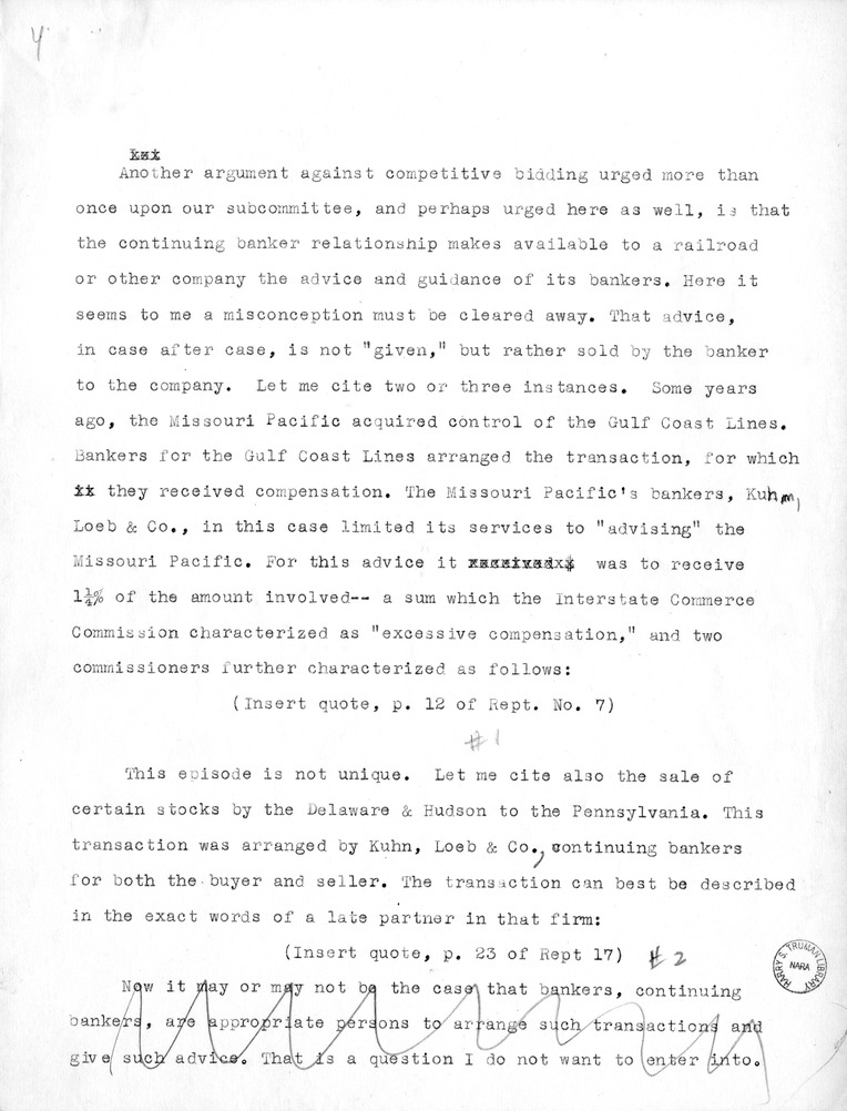 Draft Statement of Senator Harry S. Truman Before the Securities and Exchange Commission