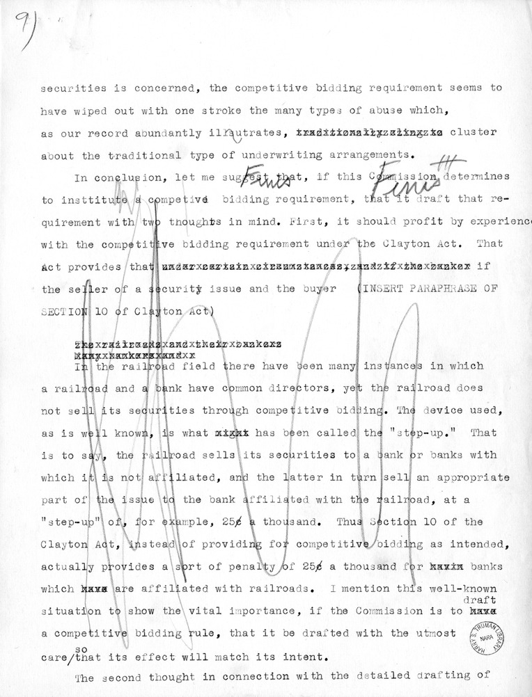 Draft Statement of Senator Harry S. Truman Before the Securities and Exchange Commission
