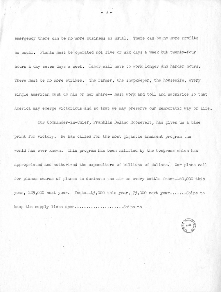 Speech of Senator Harry S. Truman at Pratt and Whitney Plant Ceremony