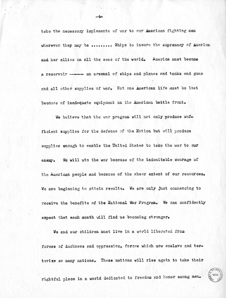 Speech of Senator Harry S. Truman at Pratt and Whitney Plant Ceremony