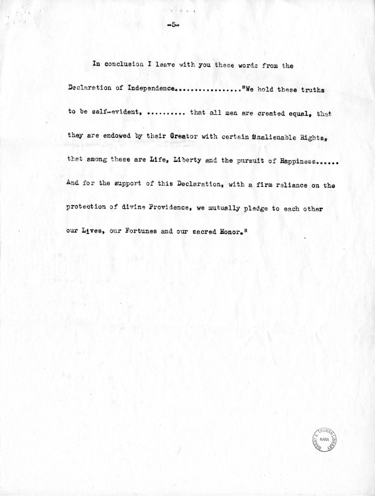 Speech of Senator Harry S. Truman at Pratt and Whitney Plant Ceremony