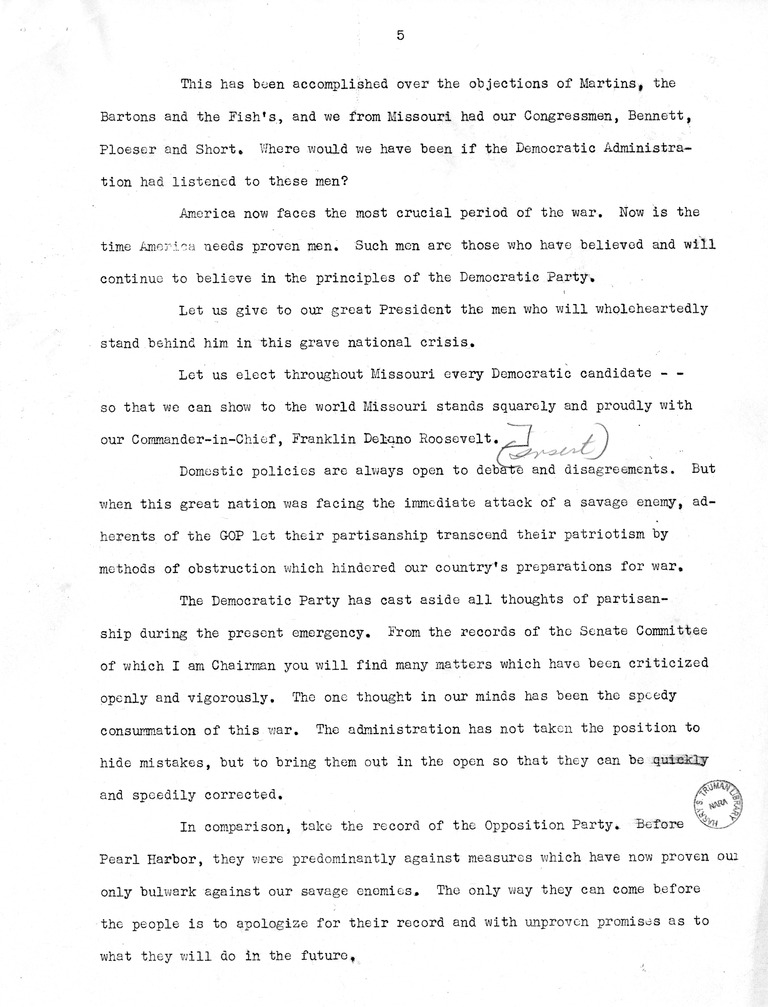 Speech of Senator Harry S. Truman at Lexington, Missouri