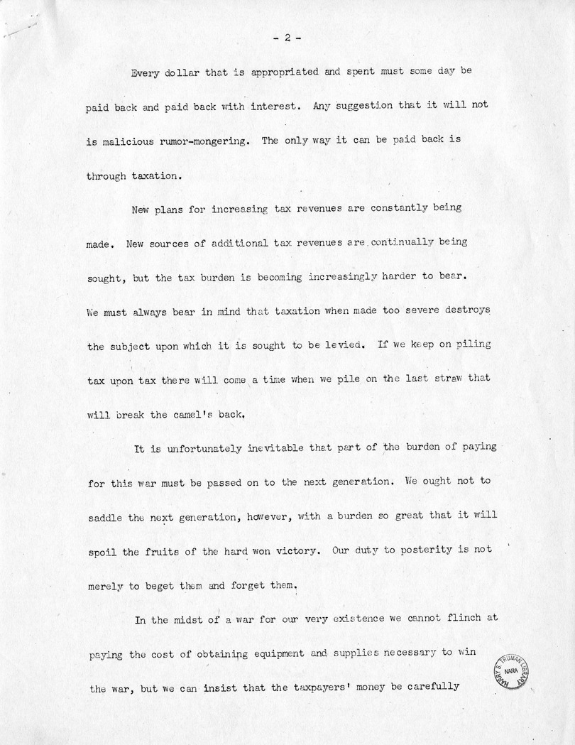 Speech of Senator Harry S. Truman Before the Massachusetts Federation of Taxpayers Associations at Boston, Massachusetts