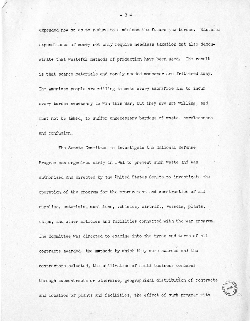 Speech of Senator Harry S. Truman Before the Massachusetts Federation of Taxpayers Associations at Boston, Massachusetts