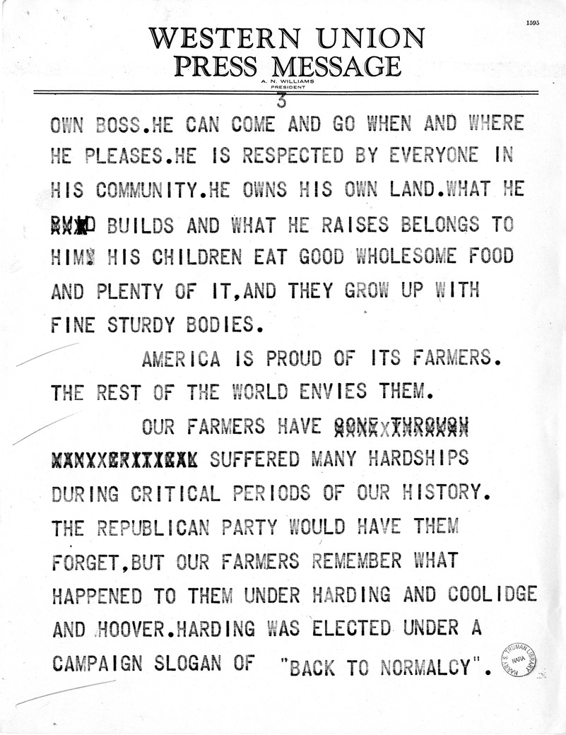 Draft Speech of Senator Harry S. Truman at Peoria, Illinois