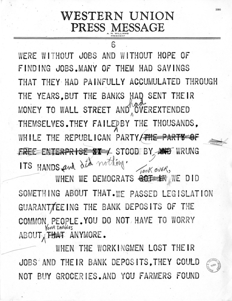 Draft Speech of Senator Harry S. Truman at Peoria, Illinois