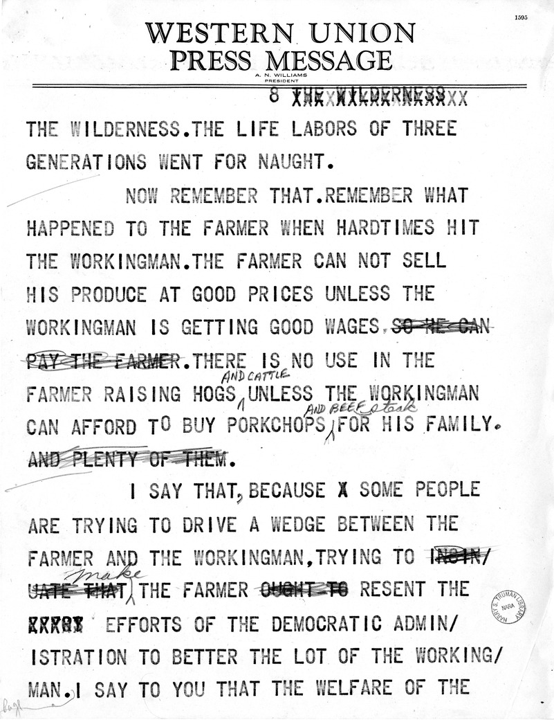 Draft Speech of Senator Harry S. Truman at Peoria, Illinois