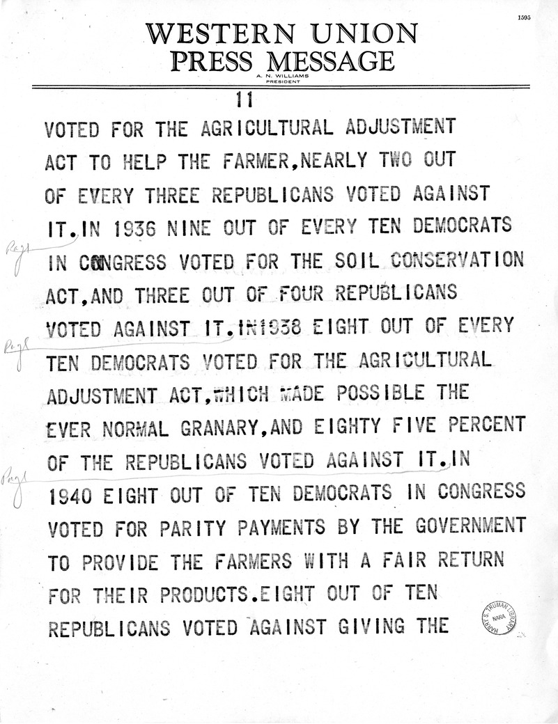 Draft Speech of Senator Harry S. Truman at Peoria, Illinois