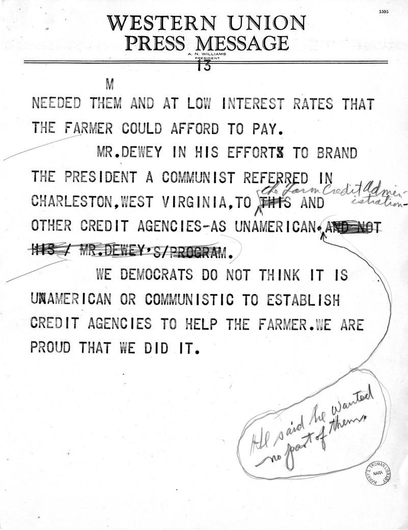 Draft Speech of Senator Harry S. Truman at Peoria, Illinois