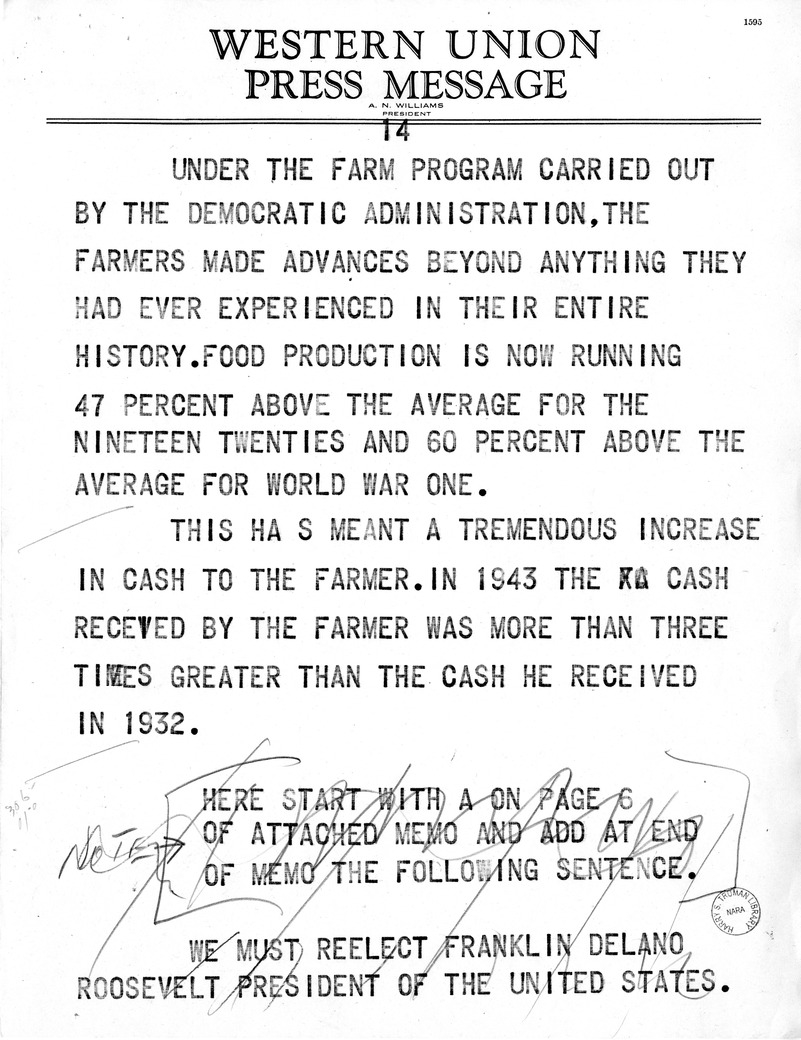 Draft Speech of Senator Harry S. Truman at Peoria, Illinois