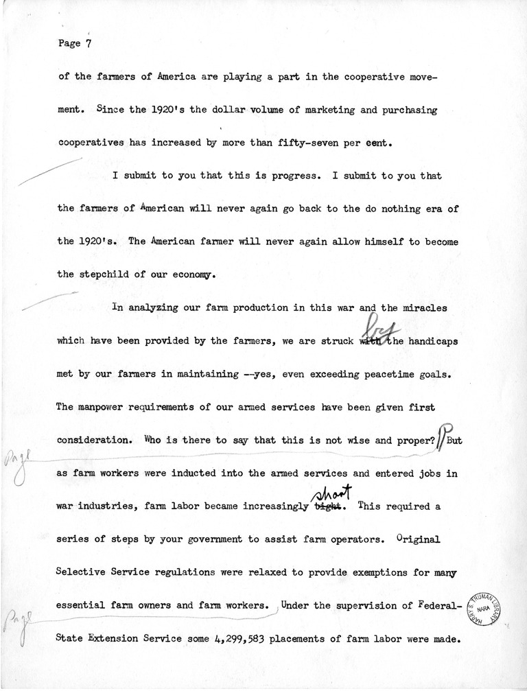Draft Speech of Senator Harry S. Truman at Peoria, Illinois