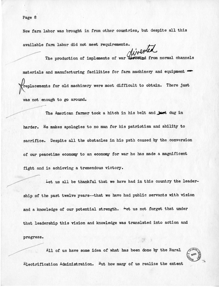Draft Speech of Senator Harry S. Truman at Peoria, Illinois