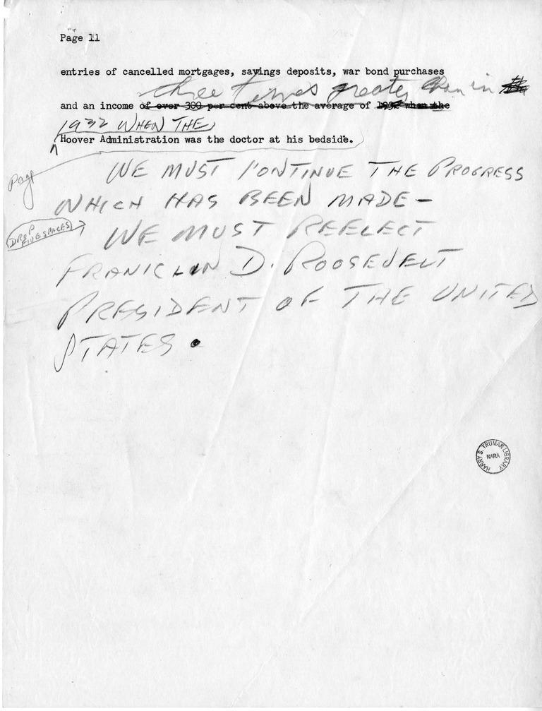 Draft Speech of Senator Harry S. Truman at Peoria, Illinois