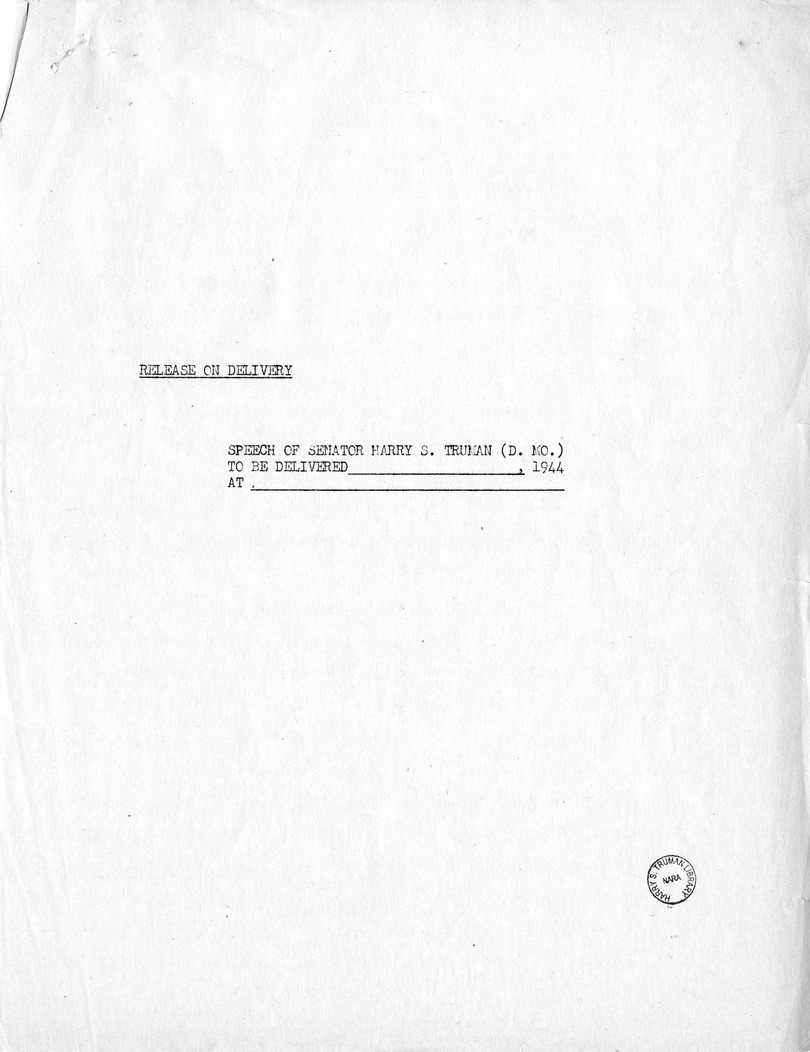 Template for Press Release of Campaign Speech of Vice Presidential Candidate Harry S. Truman