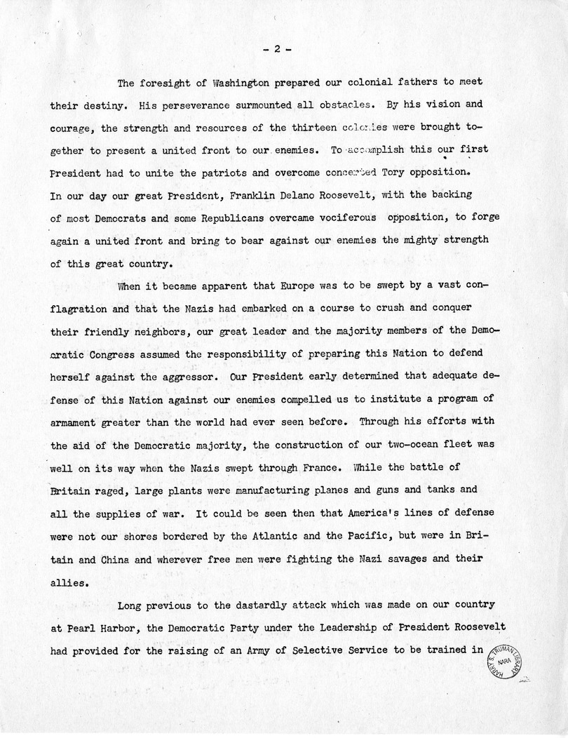 Template for Press Release of Campaign Speech of Vice Presidential Candidate Harry S. Truman