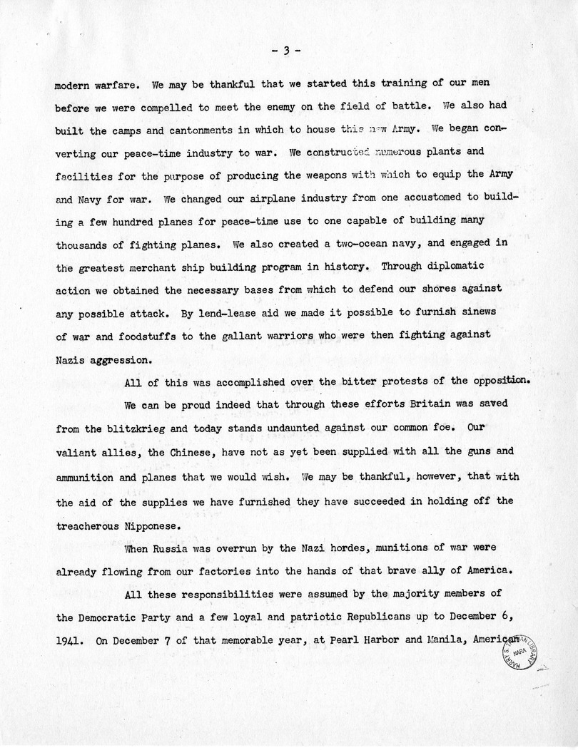 Template for Press Release of Campaign Speech of Vice Presidential Candidate Harry S. Truman