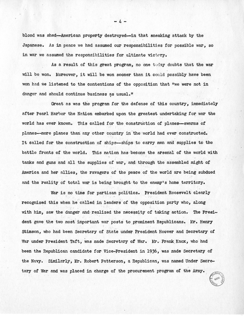 Template for Press Release of Campaign Speech of Vice Presidential Candidate Harry S. Truman