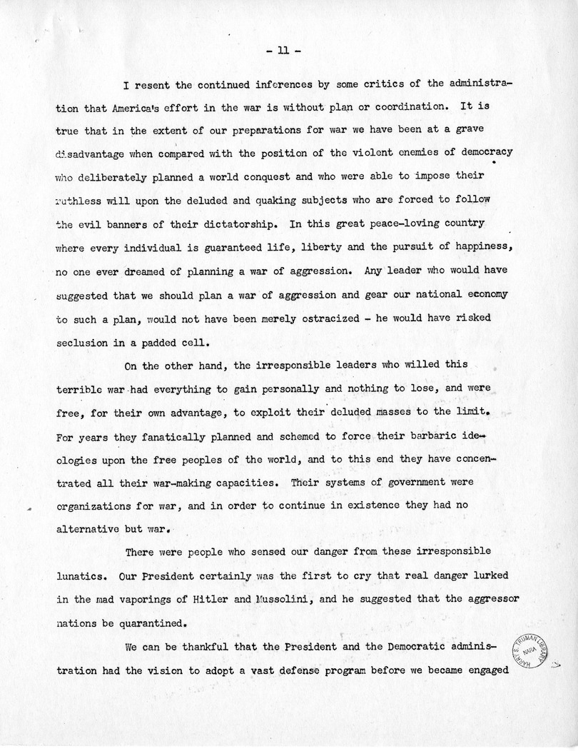 Template for Press Release of Campaign Speech of Vice Presidential Candidate Harry S. Truman