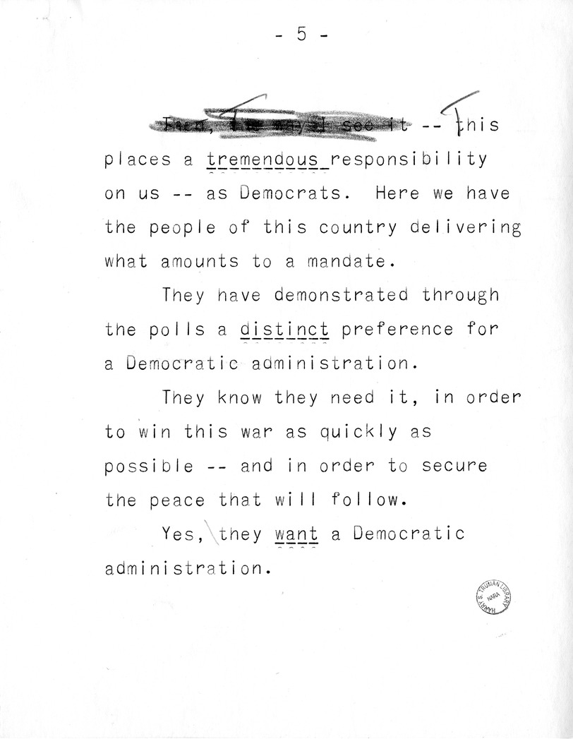 Draft of Campaign Speech of Vice Presidential Candidate Harry S. Truman