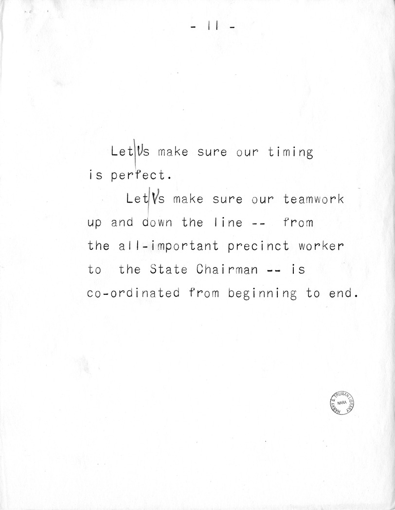 Draft of Campaign Speech of Vice Presidential Candidate Harry S. Truman