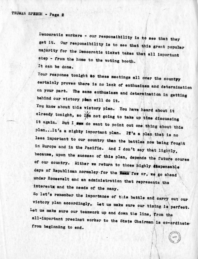 Radio Remarks of Vice Presidential Candidate Harry S. Truman