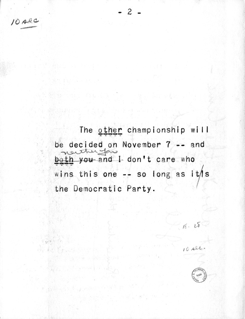 Draft of Radio Remarks of Vice Presidential Candidate Harry S. Truman