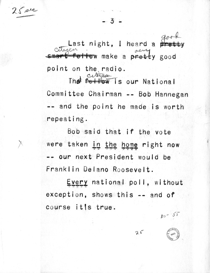 Draft of Radio Remarks of Vice Presidential Candidate Harry S. Truman