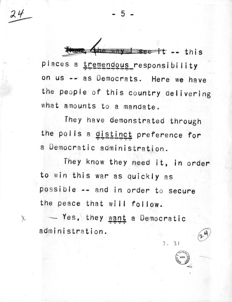 Draft of Radio Remarks of Vice Presidential Candidate Harry S. Truman