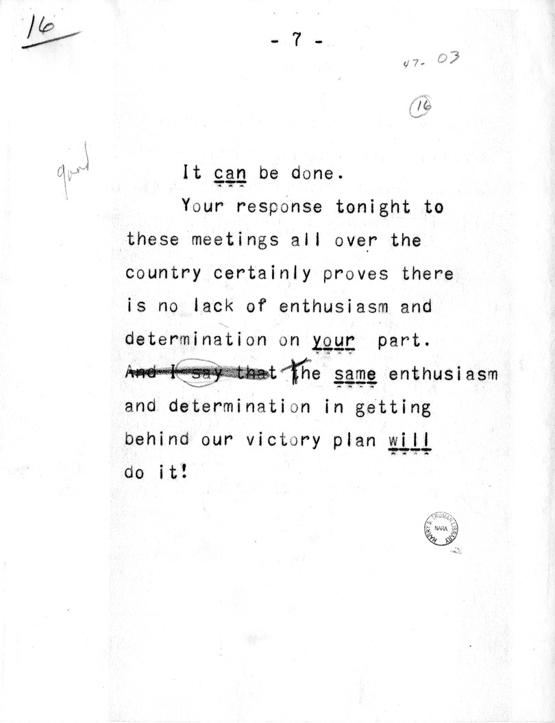 Draft of Radio Remarks of Vice Presidential Candidate Harry S. Truman