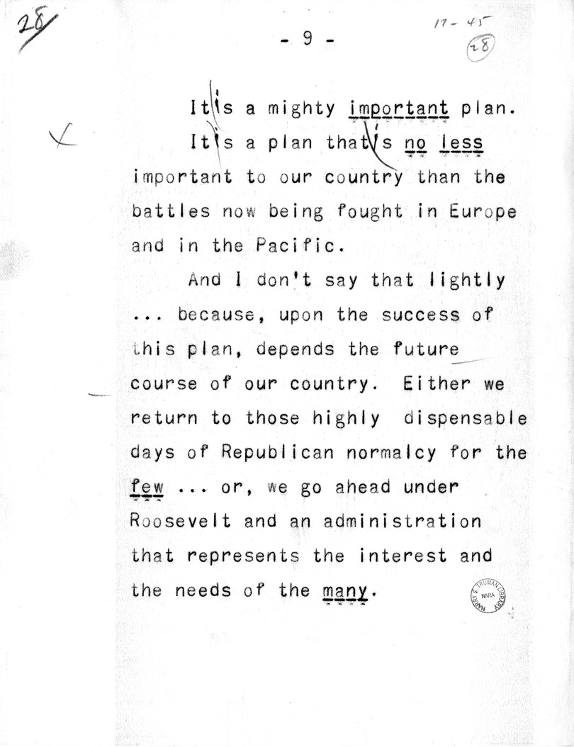 Draft of Radio Remarks of Vice Presidential Candidate Harry S. Truman