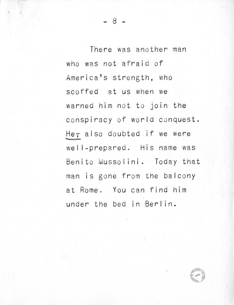 Campaign Speech of Vice Presidential Candidate Harry S. Truman
