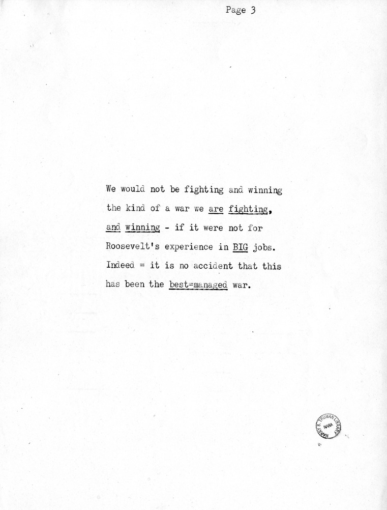 Reading Copy of Radio Speech by Vice Presidential Candidate Harry S. Truman