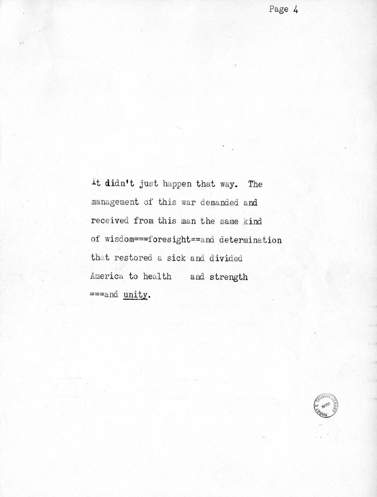Reading Copy of Radio Speech by Vice Presidential Candidate Harry S. Truman