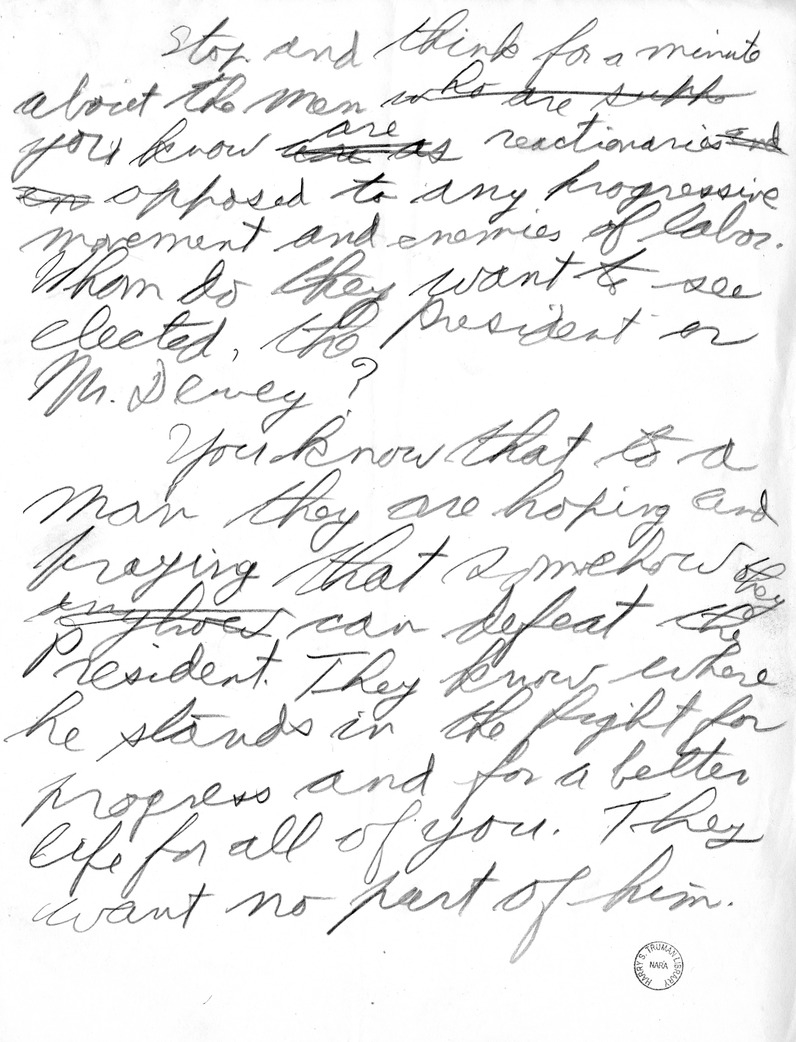 Draft Campaign speech of Vice Presidential Candidate Harry S. Truman at Independence, Missouri