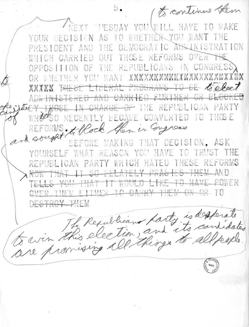 Draft Campaign speech of Vice Presidential Candidate Harry S. Truman at Independence, Missouri