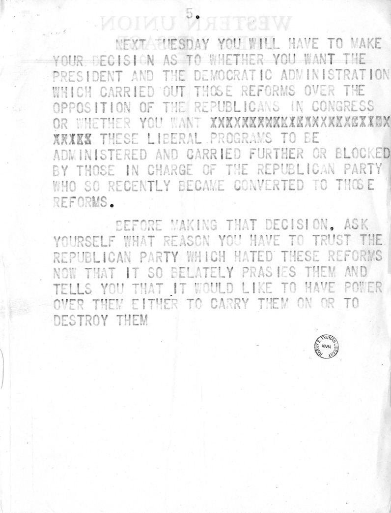 Draft Campaign speech of Vice Presidential Candidate Harry S. Truman at Independence, Missouri