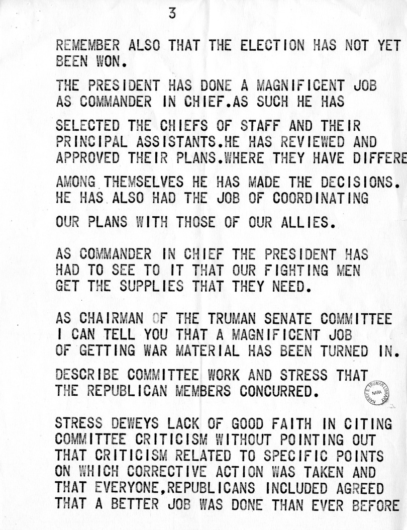 Campaign Speech of Vice Presidential Candidate Harry S. Truman on Foreign Affairs