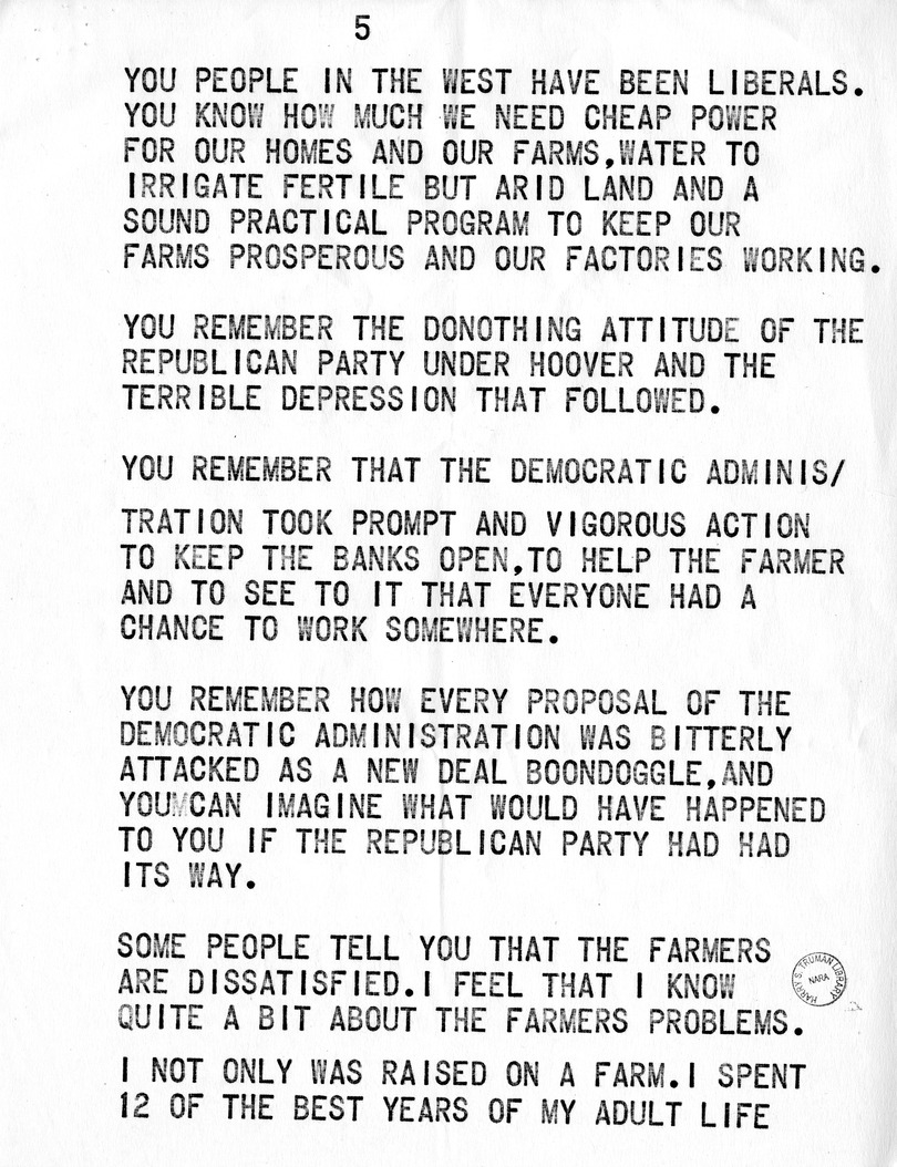 Campaign Speech of Vice Presidential Candidate Harry S. Truman on Foreign Affairs
