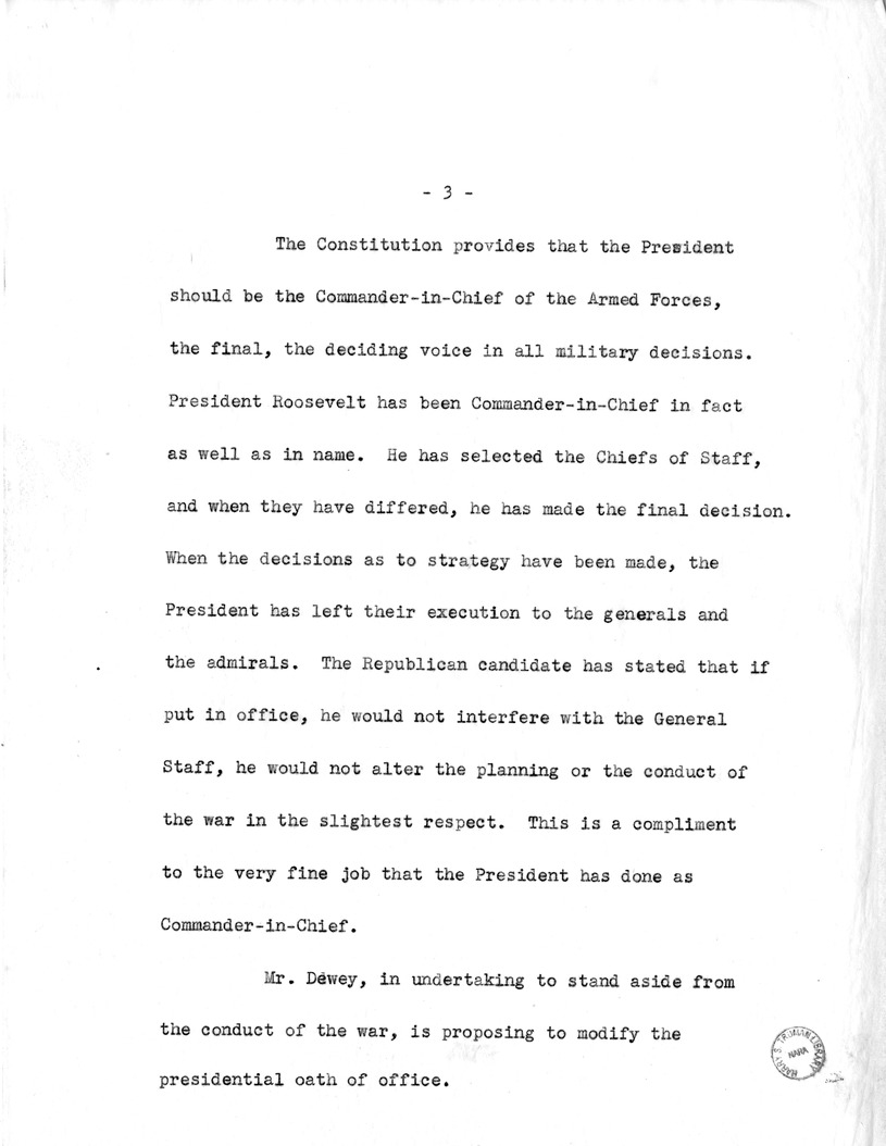 Draft Speech of Senator Harry S. Truman
