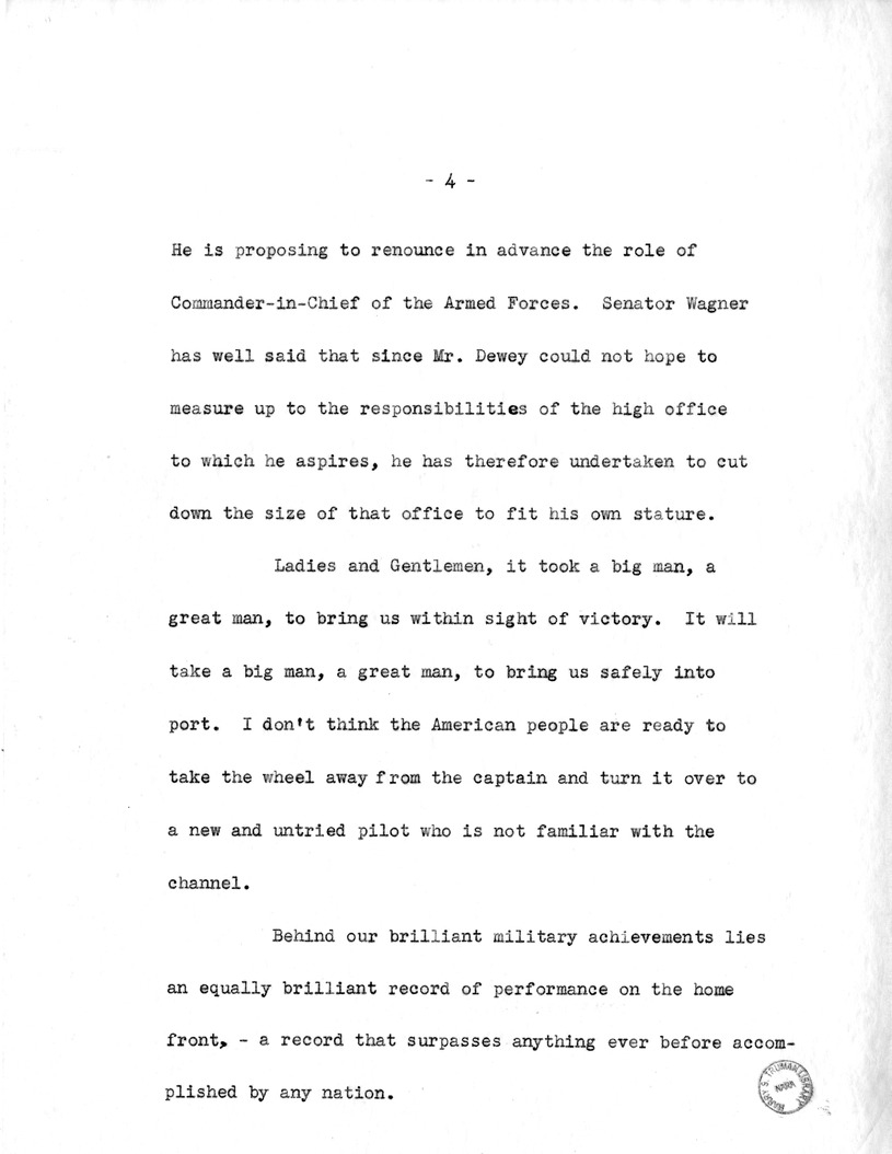 Draft Speech of Senator Harry S. Truman