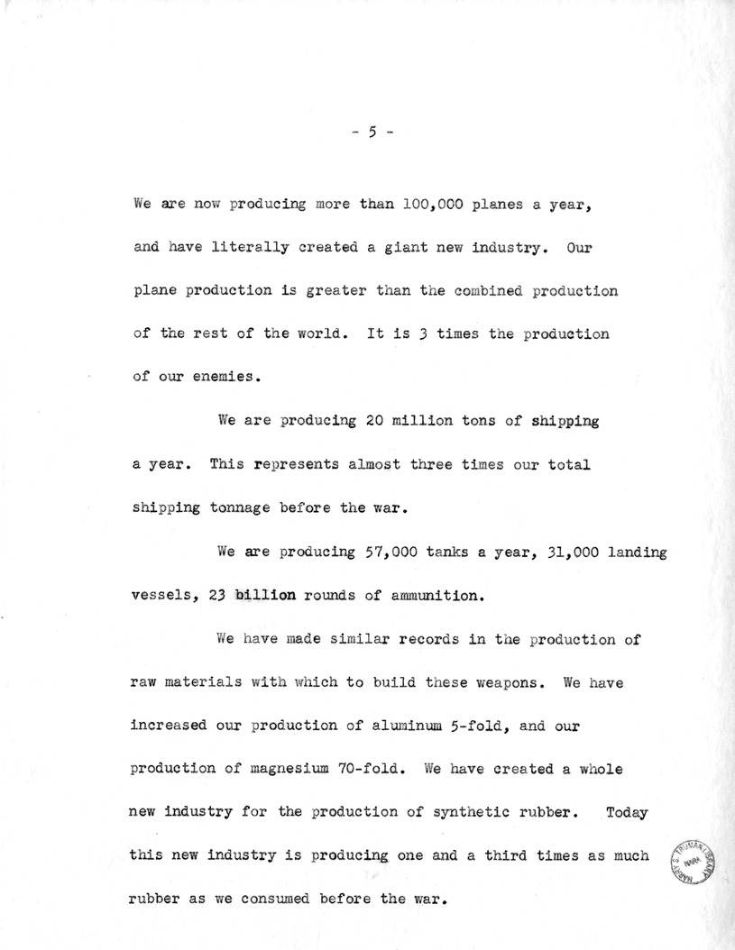 Draft Speech of Senator Harry S. Truman