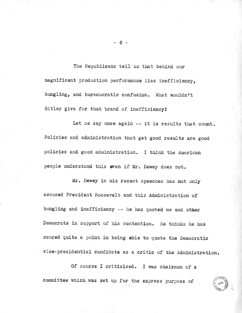Draft Speech of Senator Harry S. Truman