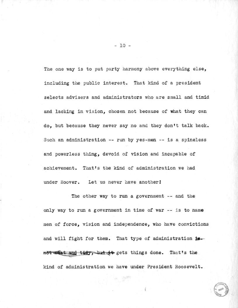 Draft Speech of Senator Harry S. Truman