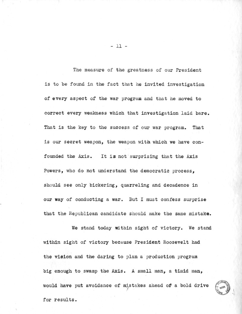 Draft Speech of Senator Harry S. Truman