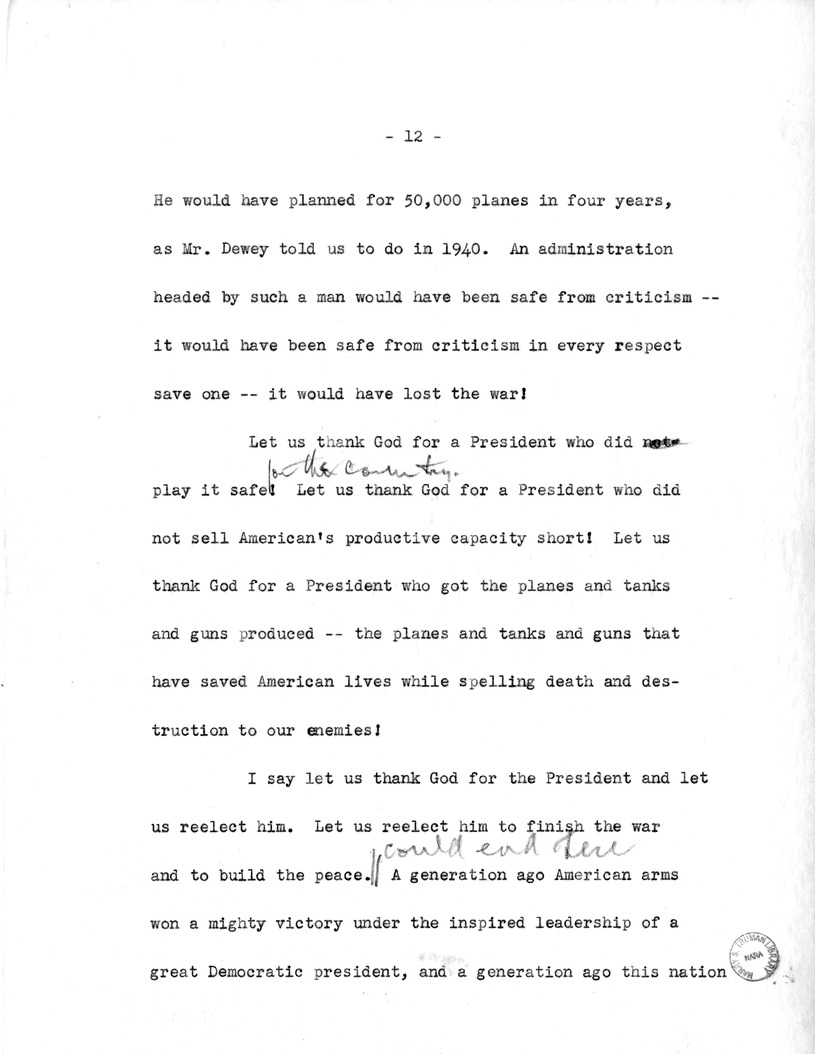 Draft Speech of Senator Harry S. Truman