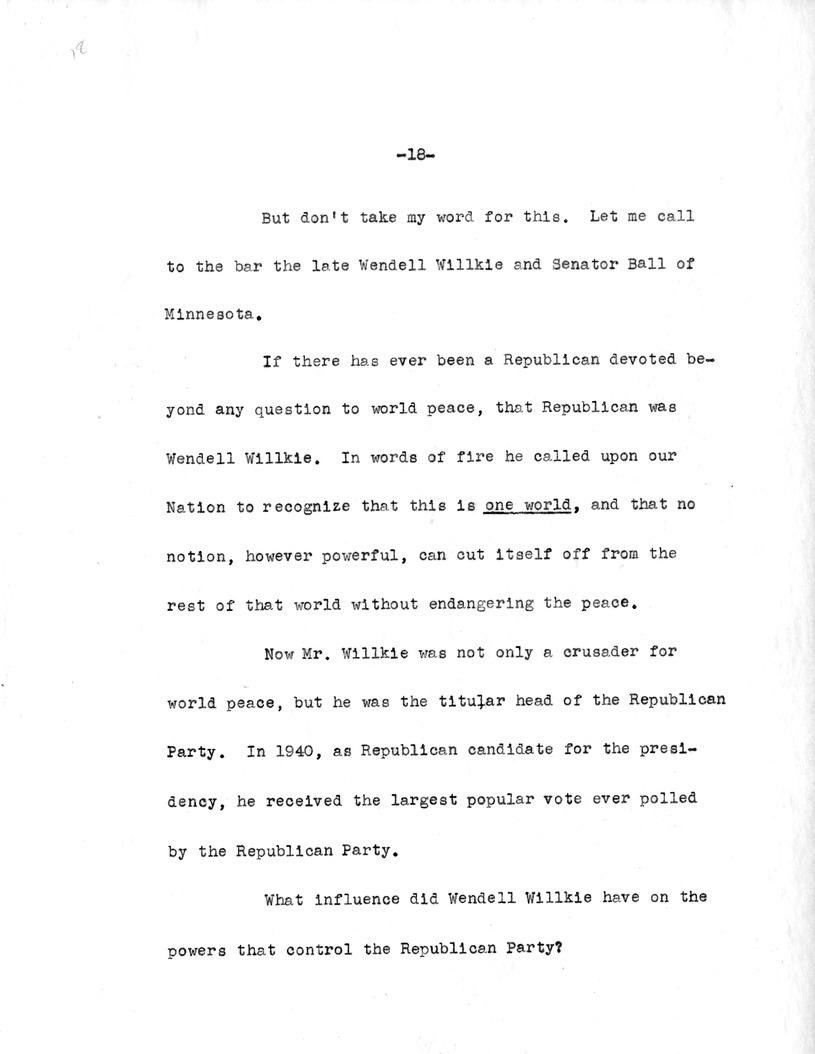 Draft Speech of Senator Harry S. Truman