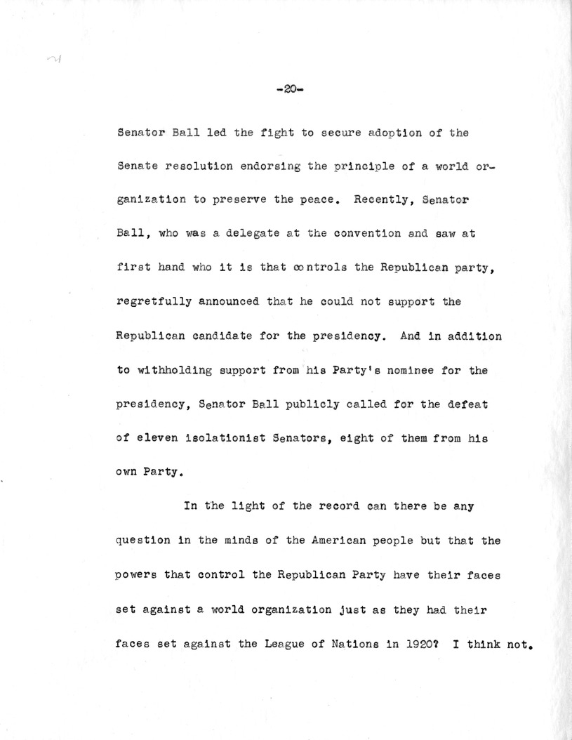 Draft Speech of Senator Harry S. Truman