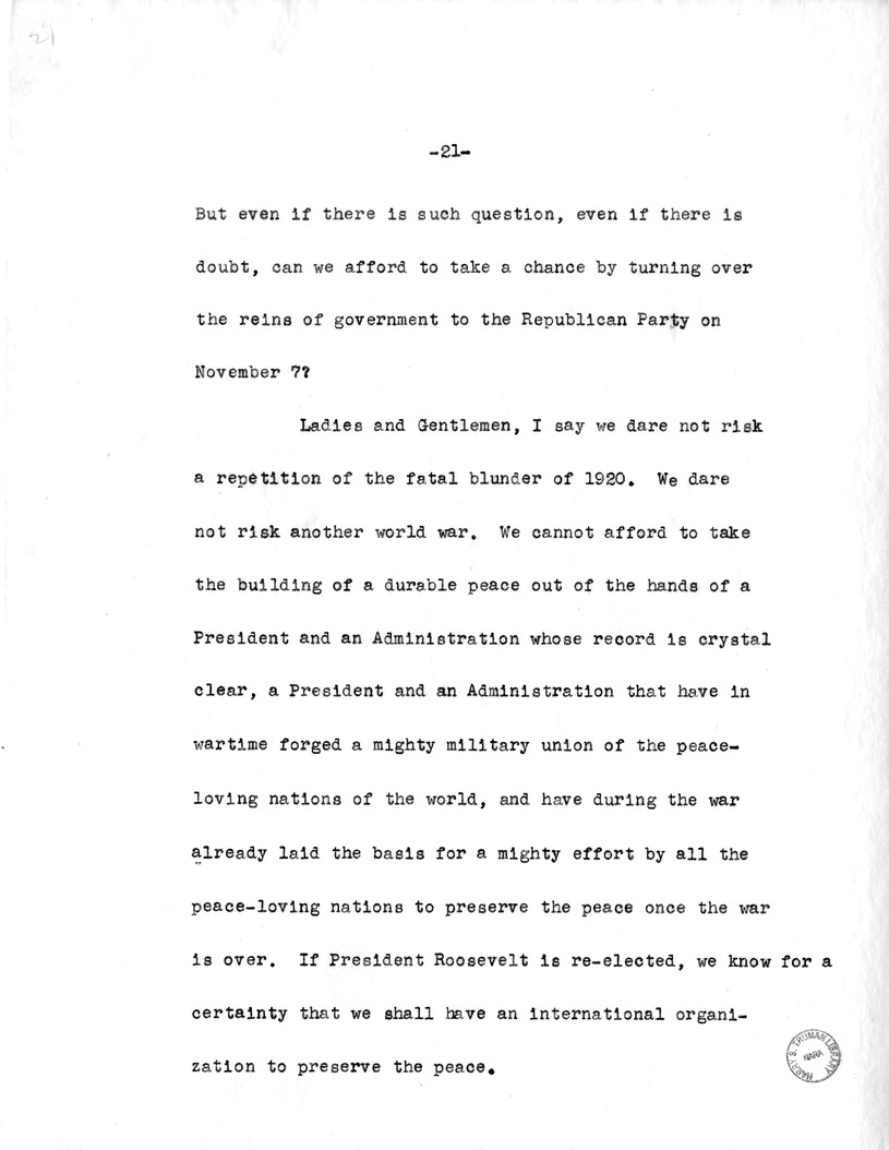 Draft Speech of Senator Harry S. Truman
