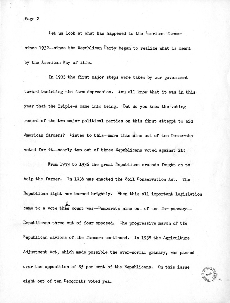 Campaign Speech of Vice President Candidate Harry S. Truman
